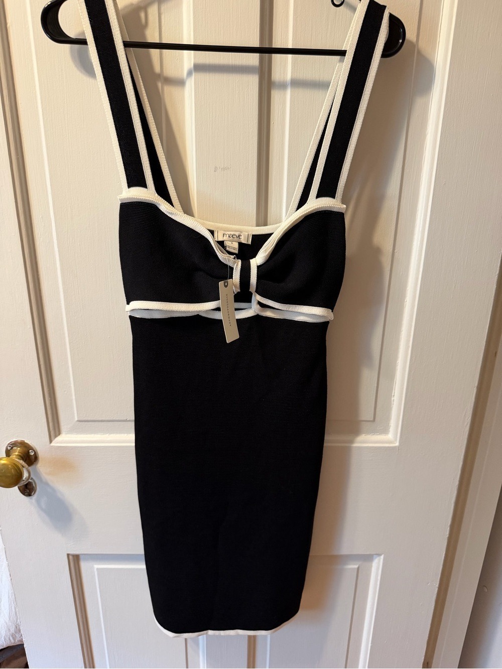 NWT Maeve Anthropologie Black Contrast Bow Knit Midi Dress Size Small